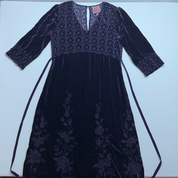 Johnny Was ‘Parina’ Velvet Dress Womens Medium Purple Embroidered Maxi Boho - Picture 1 of 15